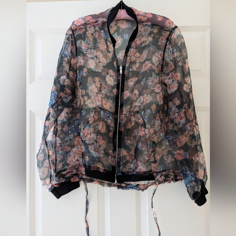 Sheer bomber jacket Moody dark floral layering black M Fall